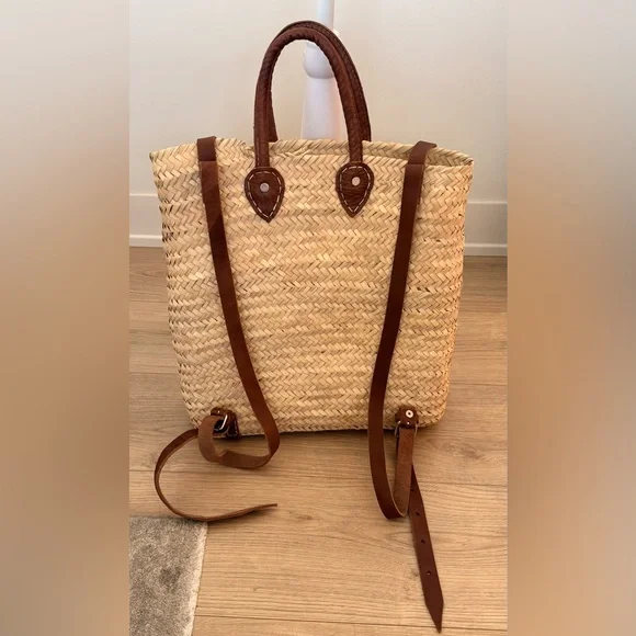 NWOT Authentic Handmade French Straw and Leather Basket Backpack | O/S - Picture 10 of 14